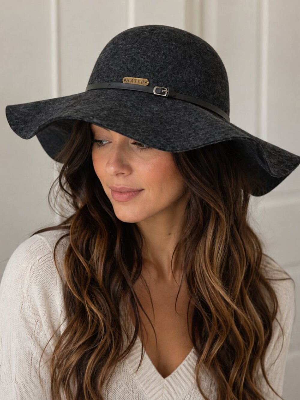 HATCH Women’s 100% Wool Floppy Hat Gray Felt Grosgrain Med Brim Adjustable